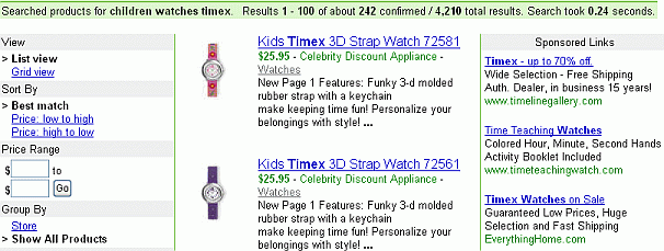 Screen shot of results from [ watches children timex ]