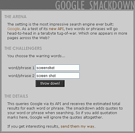 Screen shot of Google Smackdown.
