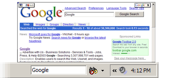 A screen shot of Google's Deskbar