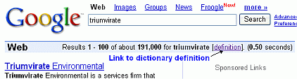 Screen shot of the underlined terms in the statistics bar, which are linked to their dictionary definitions.