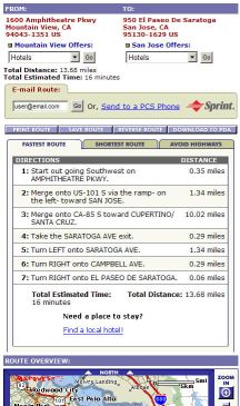 Screen shot of Yahoo!Map driving directions.