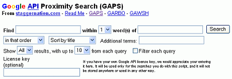 Screen shot of GAPS form.