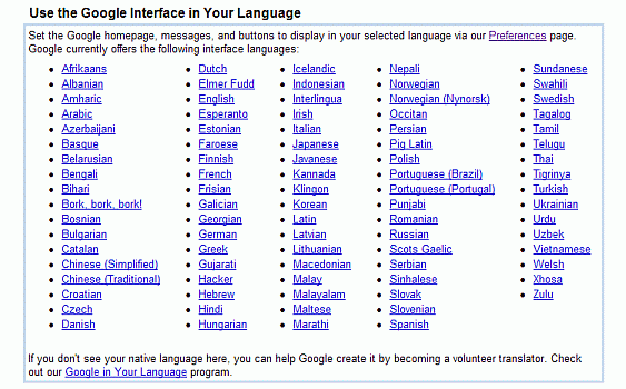 Screen shot showing the selection of languages in which you can display messages and labels, text on buttons, and tips.