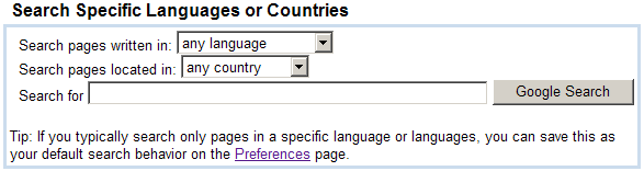 With the Language Tool, you can search for pages written in a specific language or in a specific country.