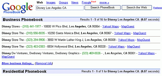 View If there are more than two listings, Google includes a link to more phonebook listings
