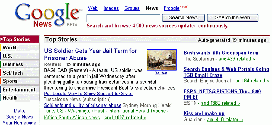 Screen shot of Google News home page.