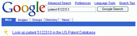 Screen shot of link to patent information database.
