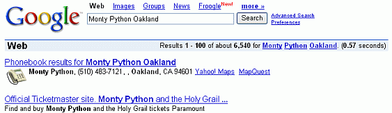 Screen shot of a link to a Google phonebook listing.
