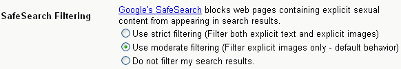 Google SafeSearch Filtering Preferences