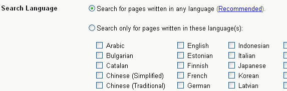 Google Search Language Preferences