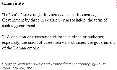 Screen shot of one of the dictionary definitions for triumvirate.